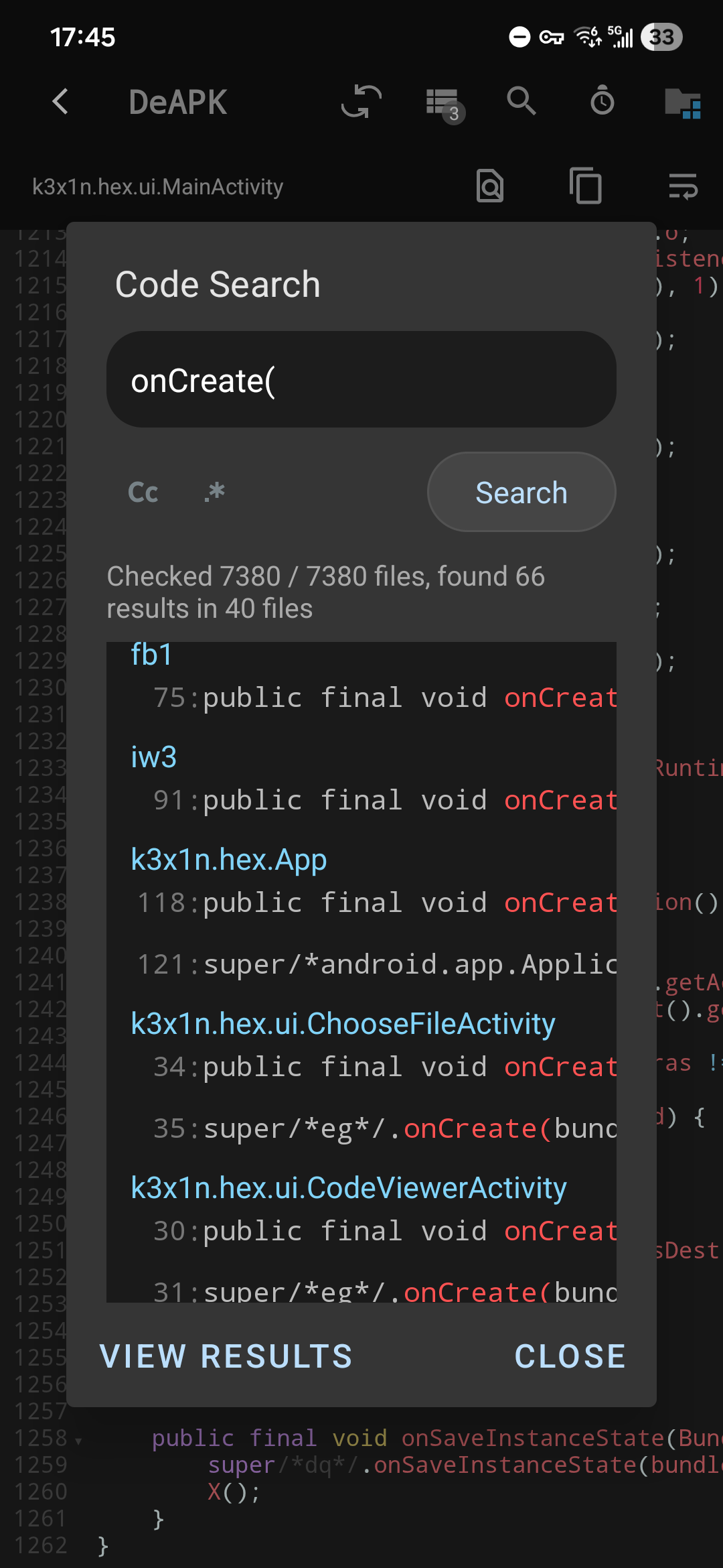 DeApk code search feature