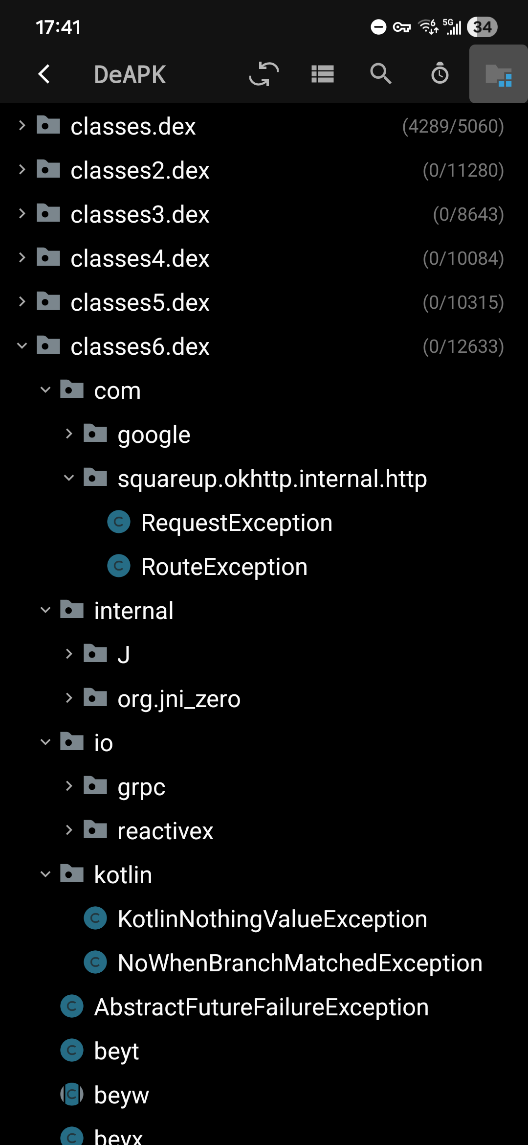 DeApk class tree browser