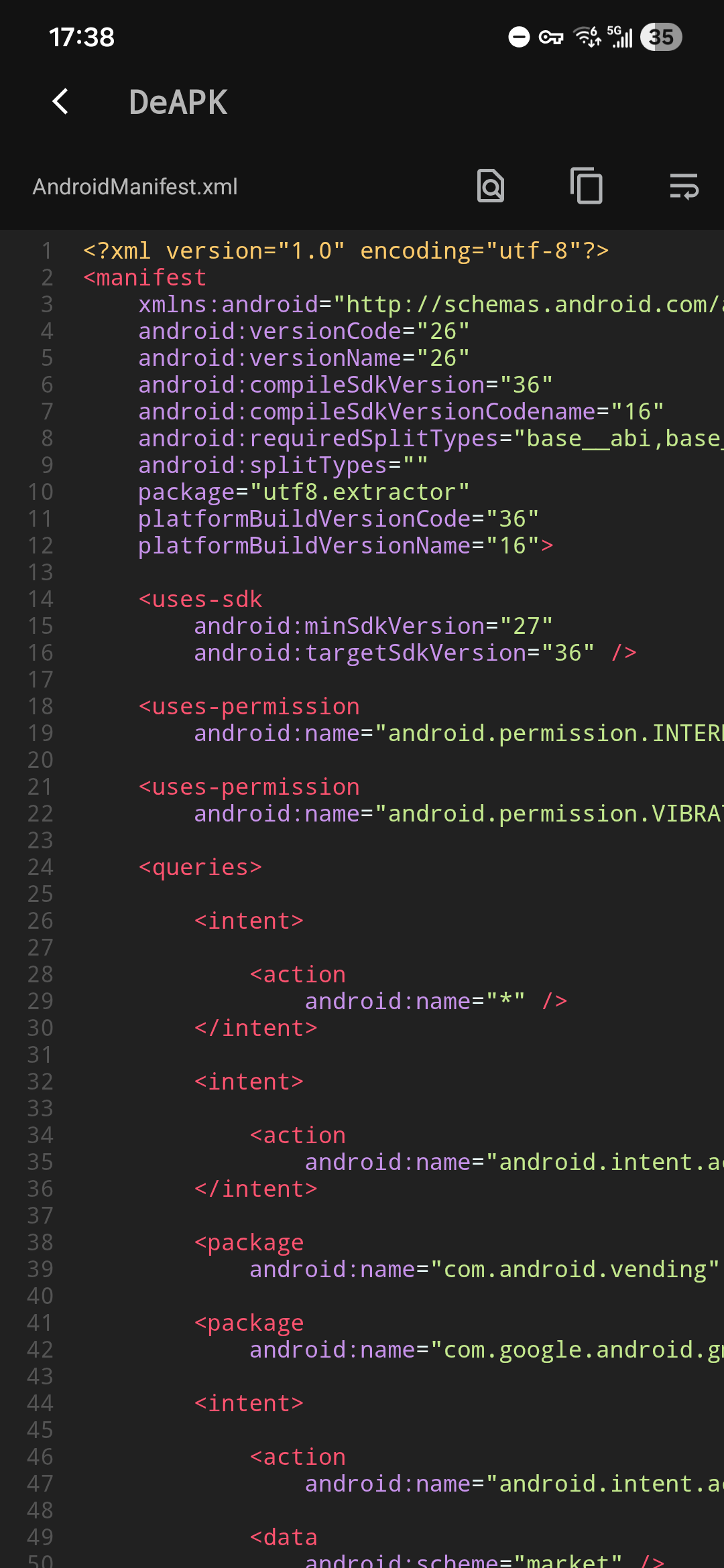 DeApk AndroidManifest.xml viewer